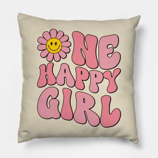 One Happy Girl Retro Flower Smile Pillow