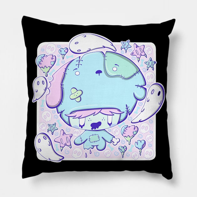 Cute zombie pup bubble head cutie Pillow by studiomogwai