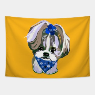 Shih Tzu Dog’s Cute Portrait in Digital Pop Art Style Tapestry