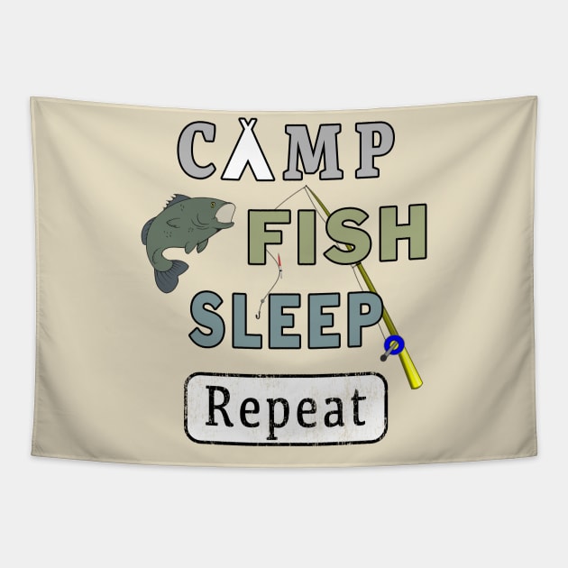 Camp Fish Sleep Repeat Campground Charter Slumber. Tapestry by Maxx Exchange