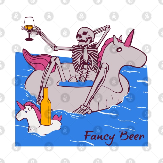 Funny Skeleton Sitting On A Unicorn In A Pool Drinking Fancy Beer by StreetDesigns