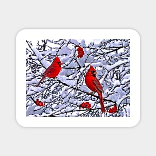 Red Cardinals in Winter Magnet