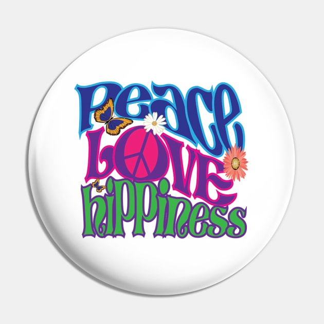 Retro Peace Love Hippieness Pin by TheHippiest