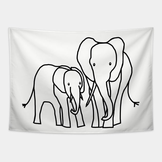 Little Elephant and Big Elephant For Kids Outline Tapestry by ellenhenryart