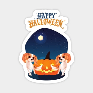 Cavalier King Charles Spaniel with Happy Halloween Sign and Spooky Pumpkin Magnet