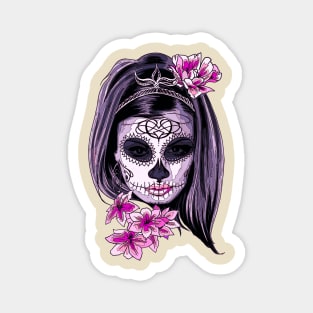 Catrina face painted in pastel colors with pink flowers. Feminist princess catrina face. Magnet