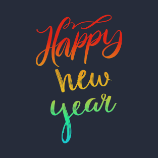 Happy New Year Colourful Calligraphy T-Shirt