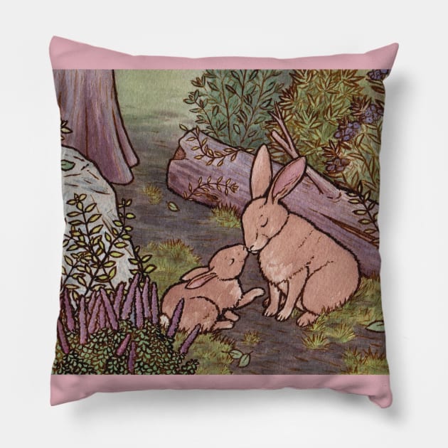 A Kiss on the Nose for Mama Bunny Pillow by MarinaIllustration