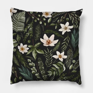 Floral Meadow seamless Pattern Black Pillow