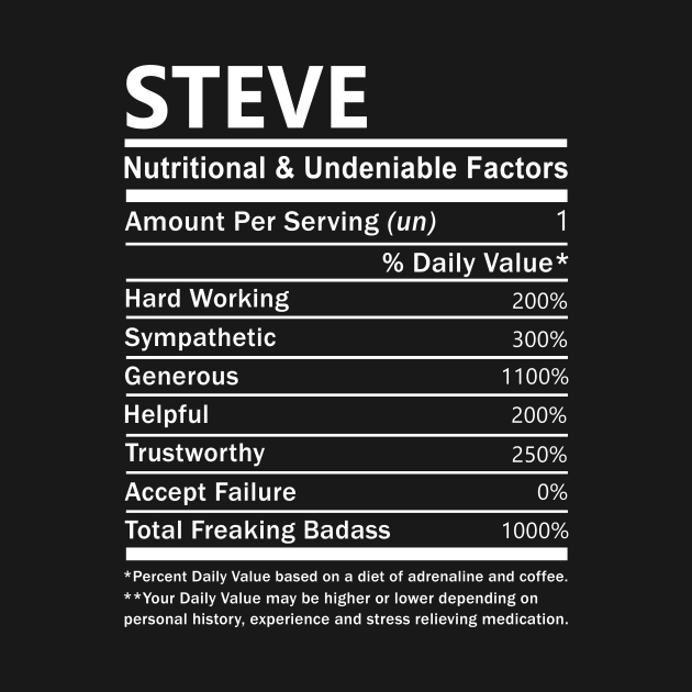 Steve Name T Shirt - Steve Nutritional and Undeniable Name Factors Gift Item Tee by nikitak4um