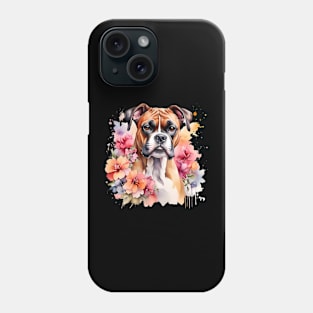 A boxer dog decorated with beautiful watercolor flowers Phone Case