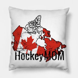 Hockey Mom with Canada and white distressed flag Pillow