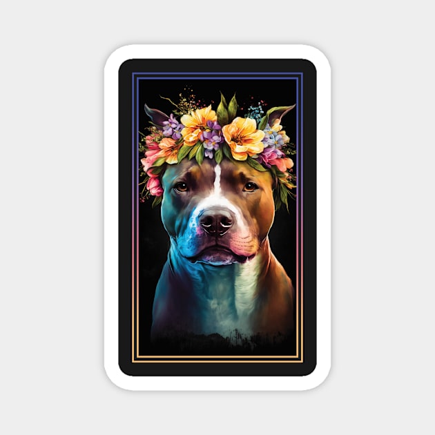 American Staffordshire Terrier Pitbull Vibrant Tropical Flower Tall Digital Oil Painting Portrait  9 Magnet by ArtHouseFlunky