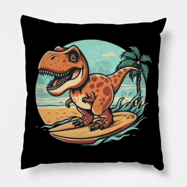 cute dinosaur trex dino kids tees kids hoodies dinosaur surfing surfer surf kids tees gift ideas Pillow by WeLoveAnimals