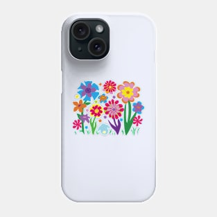 In the Garden. Turquoise Bunny with Fanciful Flowers Phone Case