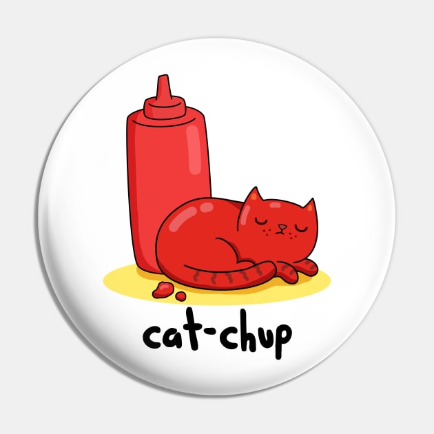 Cat-chup Cute Funny Red Cat Ketchup Pun Pin by punnybone