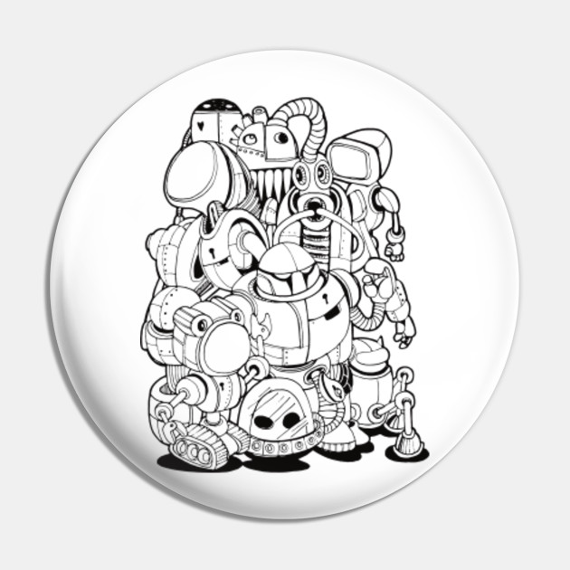 Robot Hand Drawn Robots Pin Teepublic