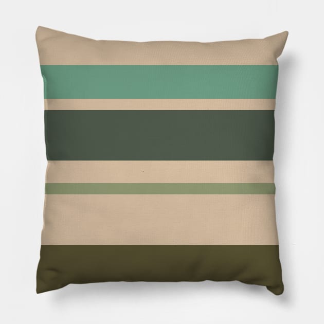 A lovely harmonization of Camo Green, Beige, Grey/Green, Greyish Teal and Ebony stripes. Pillow by Sociable Stripes