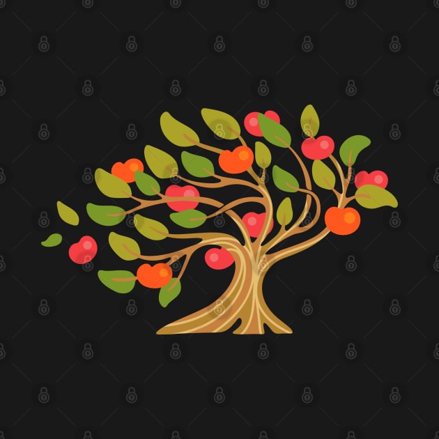 A WINDY DAY IN THE APPLE ORCHARD Ripe Fruit Tree in Bright Warm Autumn Green Red Orange Brown Beige - UnBlink Studio by Jackie Tahara by UnBlink Studio by Jackie Tahara