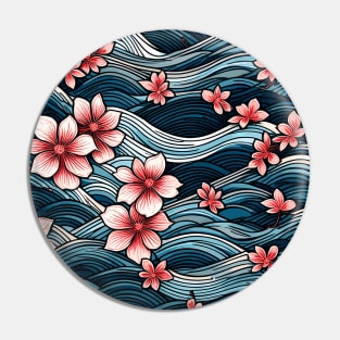 Cherry Blossoms and Kanagawa Wave Pin