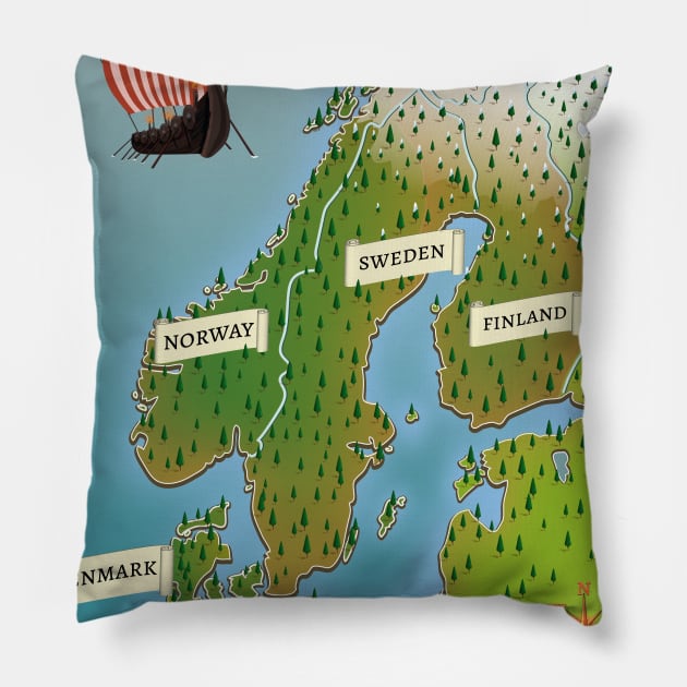 Map Of Scandinavia Pillow by nickemporium1