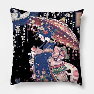 Japanese Girl With Dragon and Cats T-Shirt 09 Pillow