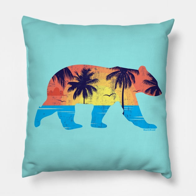 Sunset Beach Bear Coastal Miami Gay Bear | BearlyBrand Pillow by The Bearly Brand