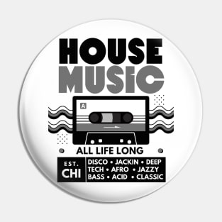 HOUSE MUSIC  - Cassette  (Grey/Black) Pin