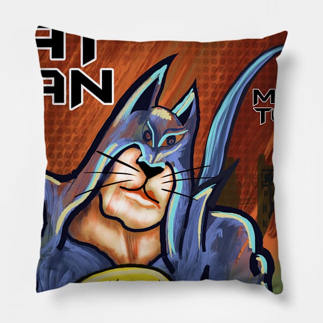 Catman Meow Town Pillow by ArtHero