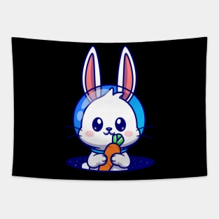 Cute Astronaut Rabbit Holding Carrot In Space Cartoon Tapestry