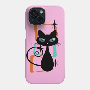 Retro Kitty Cat against Atomic Minimalistic Background Phone Case