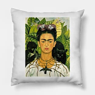 Frida Kahlo Self-Portrait with Thorn Necklace and Hummingbird 1940 Art Print Pillow