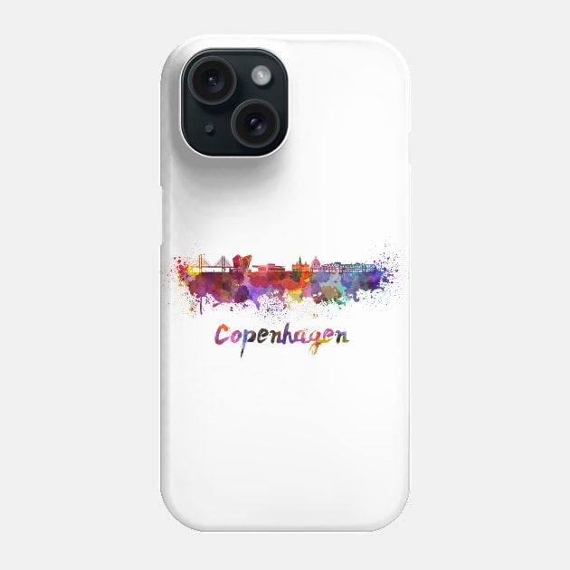 Copenhagen skyline in watercolor Phone Case by PaulrommerArt