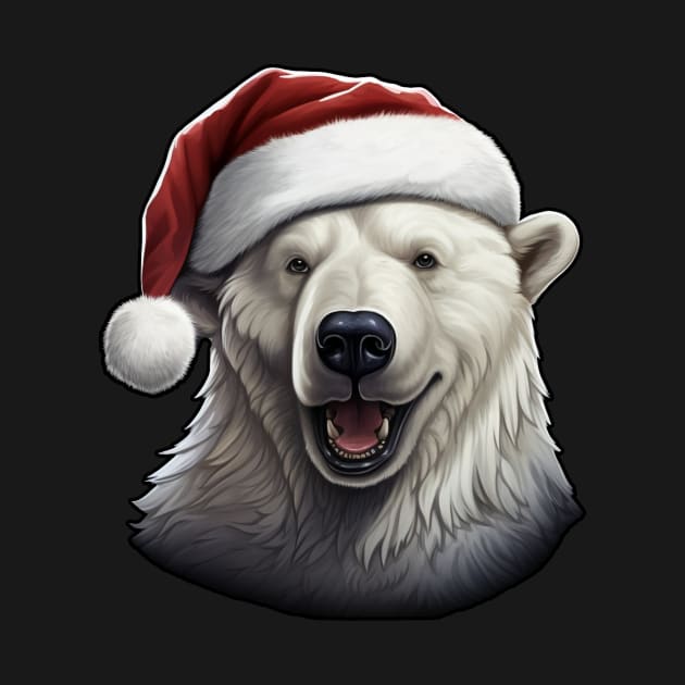 Adorable Polar Bear Wearing a Santa Claus Hat by PitubeArt