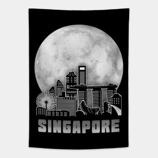 Singapore Skyline Full Moon Tapestry