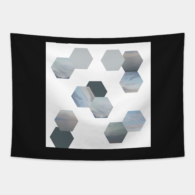 Geometric hexagon pattern Water and Sky Tapestry by InkLove