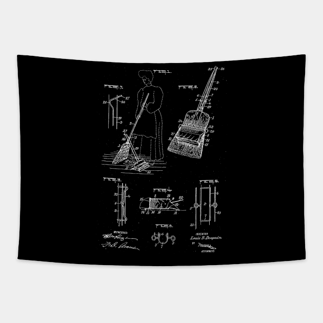 broom dust pan Vintage Patent Drawing Tapestry by TheYoungDesigns