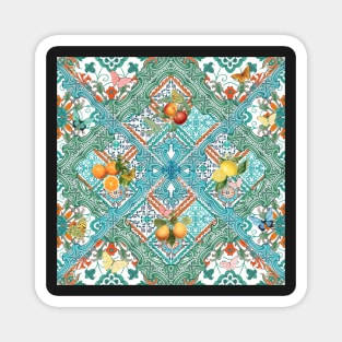 Mediterranean teal tiles, Italian citrus fruit, oranges and lemons Magnet