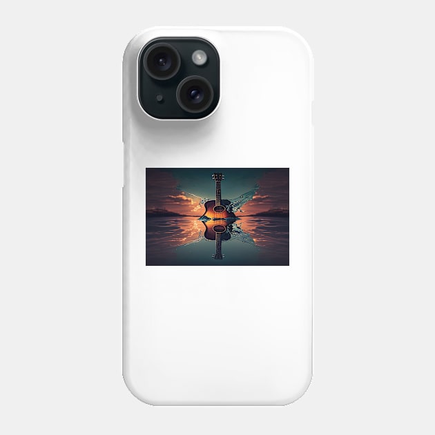 Commercial Guitar Art With Water Splashing In The Sunset Phone Case by Unwind-Art-Work