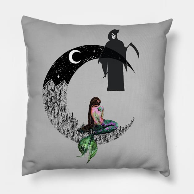 Scary Ghost trapping a Mermaid.. Pillow by adityawagaskar