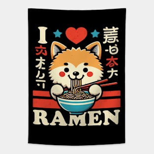 I Love Ramen - Kawaii Cute Akita Dog - Retro Graphic Tapestry