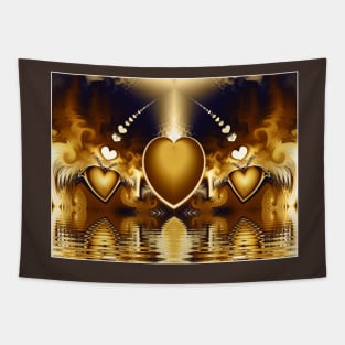 Three Gold Hearts Design Tapestry