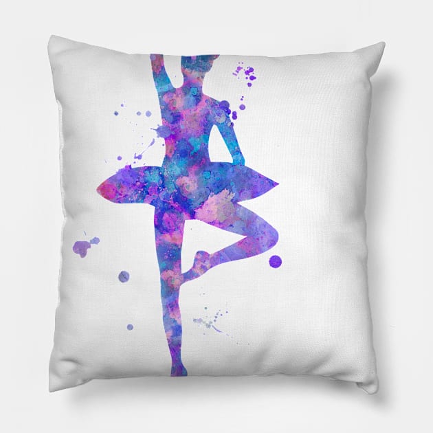 Purple Ballerina Watercolor Painting Pillow by Miao Miao Design