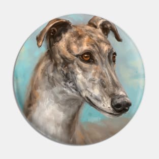 Painting of a Brown Greyhound on Bluish Background Pin