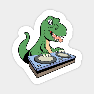 Cartoon TREX DJ at turntable Magnet