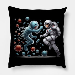 an astronaut against an alien bacteria АІ Pillow