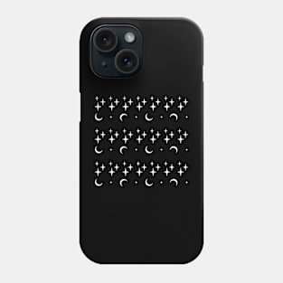 moon and stars black and white pattern celestial Phone Case