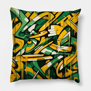 Urban Bloom: The Yellow and Green Graffiti Nexus Pillow