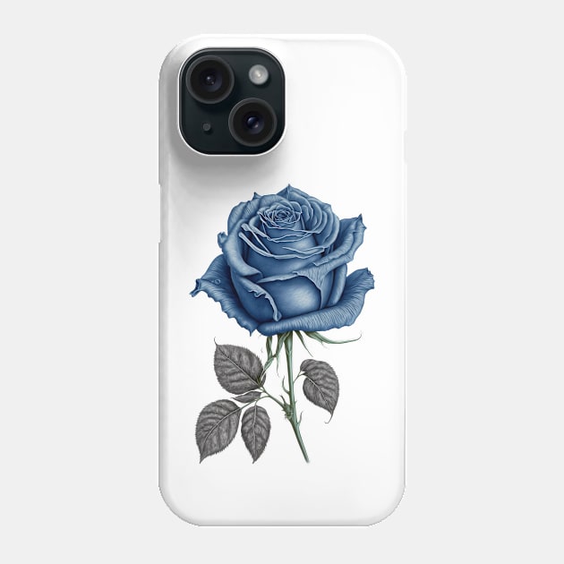 Blue Rose Drawing, Flower Drawing, Gift For Her Phone Case by DivShot 