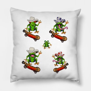Frog 5 pack Kawaii Froggy Skateboarding Cute Frog in Texas cowboy hat Funny toad toads amphibian tadpole Green Red eyed tree frogs rain forest Lizard dragon zoology gift frog Pillow
